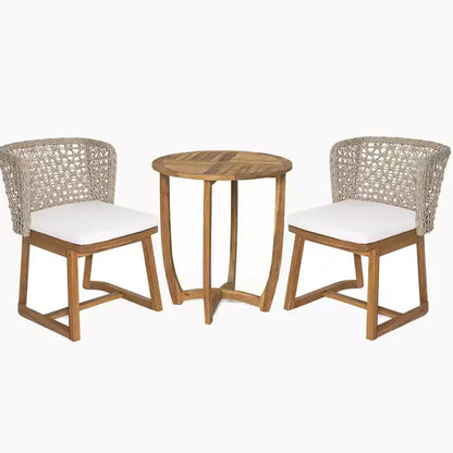 Christopher Knight Home Rohan, ensemble de 3 pièces moderne pour patio, chaises de salle à manger en acacia avec osier naturel et table de bistrot