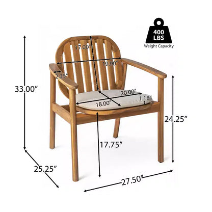 Ensemble de salle à manger d'extérieur Samira 5 pièces en bois d'acacia rustique à lattes avec coussins Christopher Knight Home