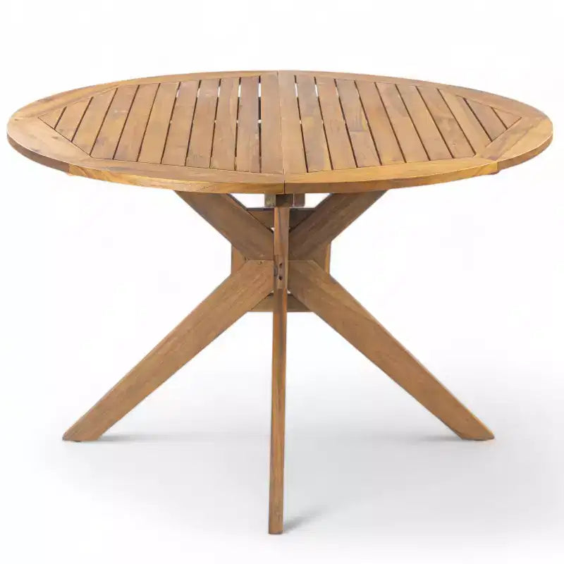 Ensemble de salle à manger d'extérieur Samira 5 pièces en bois d'acacia rustique à lattes avec coussins Christopher Knight Home