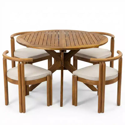 Christopher Knight Home Torin Set da pranzo da esterno 5 pezzi in legno di acacia rustico con cuscini e tavolo a doghe