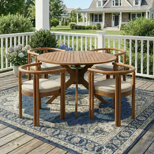 Christopher Knight Home Matteo 5 Piece Patio Rustic Acacia Wood Dining Set with Cushions and Slatted Table