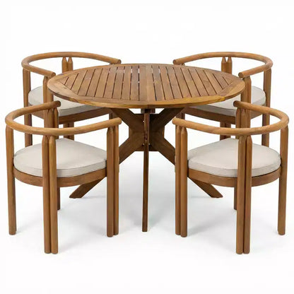 Ensemble de salle à manger d'extérieur 5 pièces en bois d'acacia rustique avec coussins et table à lattes Christopher Knight Home Matteo