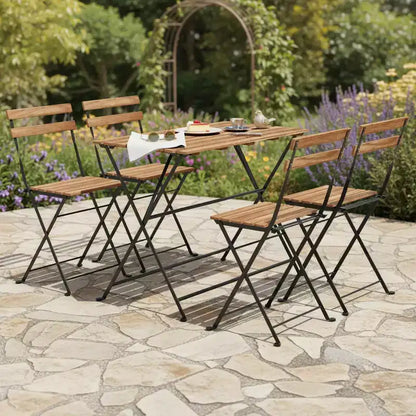 Set da pranzo Gymax da 5 pezzi per patio in legno di acacia con sedie pieghevoli con sedili a doghe e ripiano robusti telai in metallo per esterni e interni