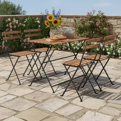 Set da pranzo Gymax da 5 pezzi per patio in legno di acacia con sedie pieghevoli con sedili a doghe e ripiano robusti telai in metallo per esterni e interni
