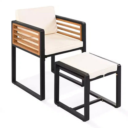 Set da pranzo GDFStudio Donald per patio, 9 pezzi, in legno di acacia, con tavolo quadrato, 4 sedie imbottite e 4 sgabelli