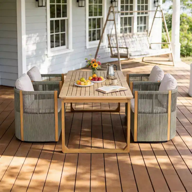 Christopher Knight Home Calvin, ensemble de salle à manger d'extérieur moderne 5 pièces en bois d'acacia avec 4 chaises de salle à manger pivotantes et une table