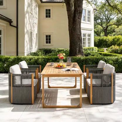 Christopher Knight Home Calvin, ensemble de salle à manger d'extérieur moderne 5 pièces en bois d'acacia avec 4 chaises de salle à manger pivotantes et une table