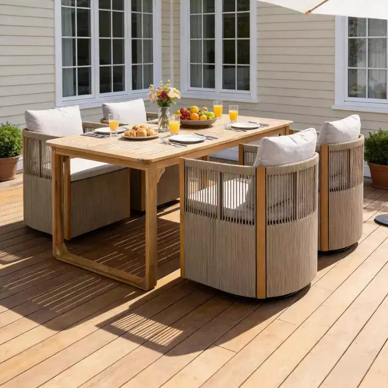 Christopher Knight Home Calvin, ensemble de salle à manger d'extérieur moderne 5 pièces en bois d'acacia avec 4 chaises de salle à manger pivotantes et une table