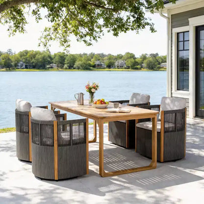 Christopher Knight Home Calvin, ensemble de salle à manger d'extérieur moderne 5 pièces en bois d'acacia avec 4 chaises de salle à manger pivotantes et une table