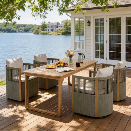 Christopher Knight Home Calvin Patio Modern Acacia Wood 5-Piece Dining Set with 4 Swivel Dining Chairs and Table