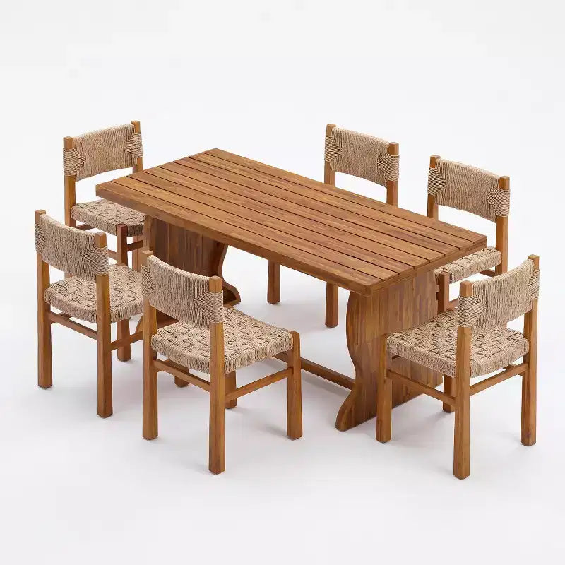 Ensemble de salle à manger 7 pièces Antonella Farmhouse de Christopher Knight Home en bois d'acacia avec osier et design à lattes