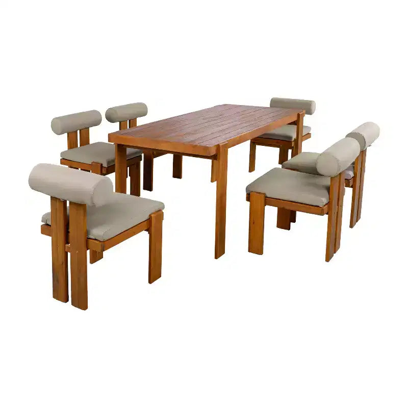 Christopher Knight Home Lucia Set da Pranzo da Esterno Moderno di 7 Pezzi in Acacia Imbottito con Schienale Curvo e Tavolo a Doghe