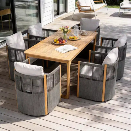 Christopher Knight Home Harrison Patio Set da Pranzo Moderno in Legno di Acacia a 7 Pezzi con 6 Sedie Girevoli in Corda