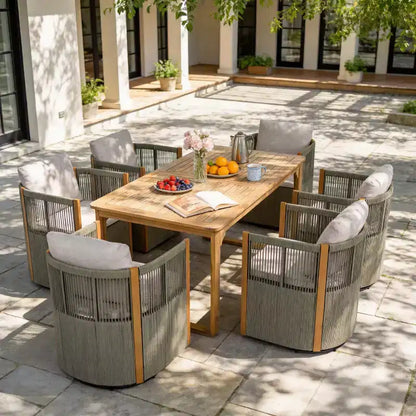 Christopher Knight Home Harrison Patio Set da Pranzo Moderno in Legno di Acacia a 7 Pezzi con 6 Sedie Girevoli in Corda