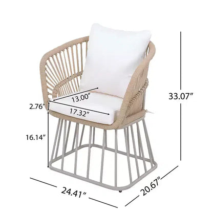 Christopher Knight Home David Set da pranzo da esterno moderno in acciaio, 5 pezzi, tavolo con piano in legno e 4 sedie in vimini intrecciato