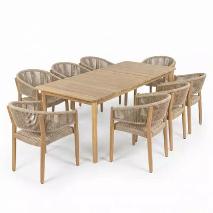 Christopher Knight Home Emeric Ensemble de 9 sièges de salle à manger d'extérieur bohème en bois d'acacia et corde avec table à lattes