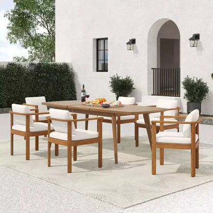 Christopher Knight Home Merlin Ensemble de salle à manger d'extérieur extensible rustique 7 pièces en bois d'acacia avec chaises de salle à manger rembourrées