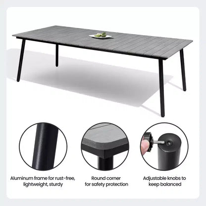 Crestlive Products Set da pranzo da esterno 11 pezzi, sedie impilabili con braccioli, tavolo effetto legno con foro per ombrellone per grandi riunioni