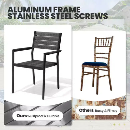 Crestlive Products Set da pranzo da esterno 11 pezzi, sedie impilabili con braccioli, tavolo effetto legno con foro per ombrellone per grandi riunioni