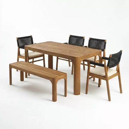 Christopher Knight Home Lan Moderno Set da pranzo da esterno in 6 pezzi in legno di acacia con tavolo a doghe e design a corda