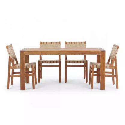 Christopher Knight Home Prem Modern Set da pranzo da esterno 5 pezzi in legno di acacia con corda intrecciata in PE e tavolo a doghe