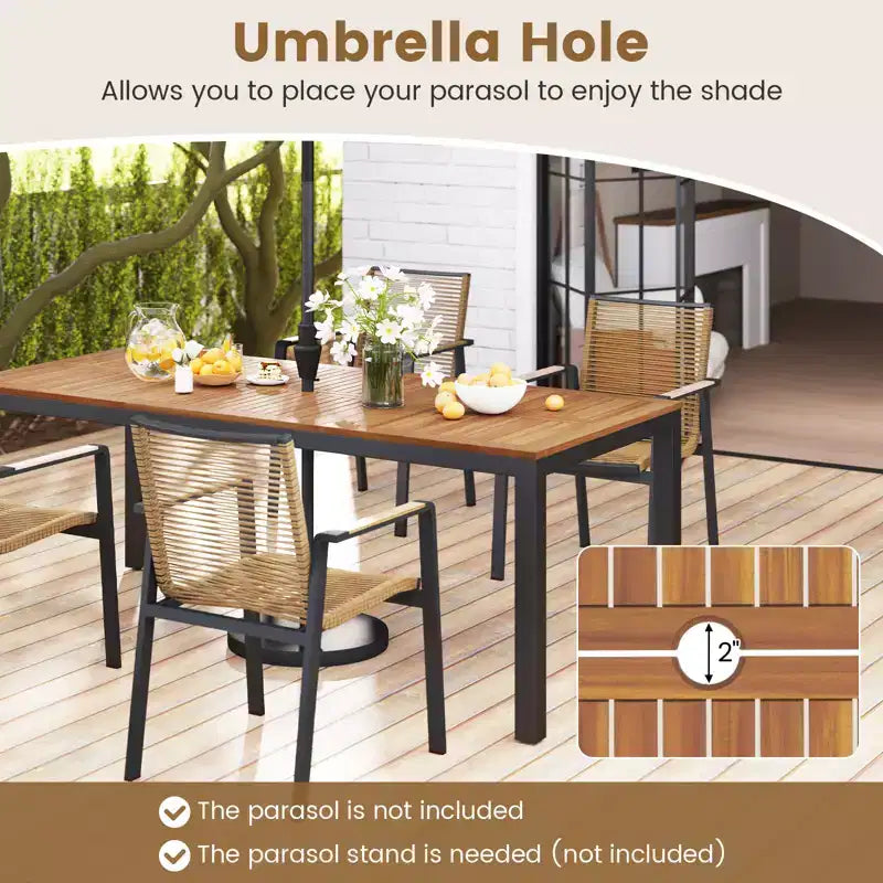 Gymax Set da Pranzo da Giardino 9 Pezzi per 8 Persone con Tessuto ad Asciugatura Rapida e Robusto Legno di Acacia