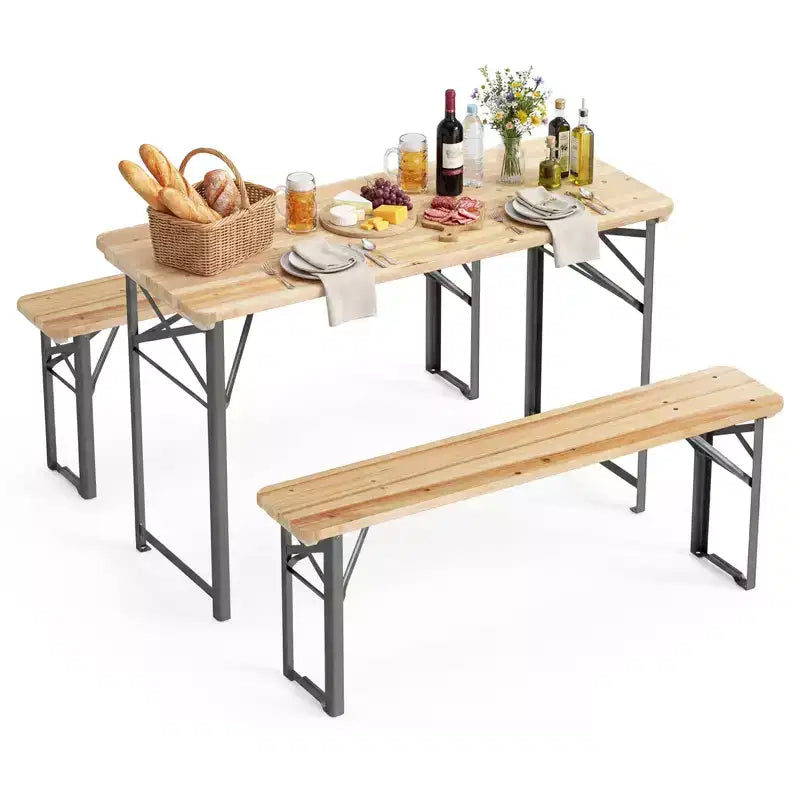 Gymax 3PCS Folding Picnic Table w/ Benches Seats & Metal Frame for Garden Patio