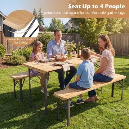 Gymax Tavolo da Picnic Pieghevole 3 Pezzi con Panchine e Telaio in Metallo per Giardino e Patio