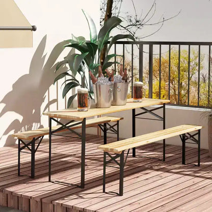 Tavolo da picnic portatile e set di panche da 6 piedi, tavolo da pranzo pieghevole in legno da esterno per attività in patio e giardino