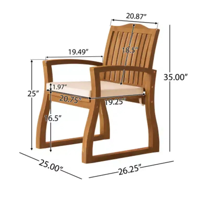 Ensemble de salle à manger d'extérieur 7 pièces avec table en bois d'acacia et 6 chaises rembourrées, meubles de salle à manger de patio pour jardin, terrasse et piscine-Panipeachy