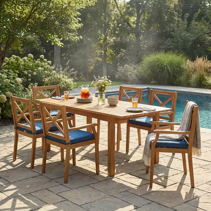 Ensemble de salle à manger d'extérieur en bois d'acacia rustique 7 pièces avec table extensible Fiora de Christopher Knight Home