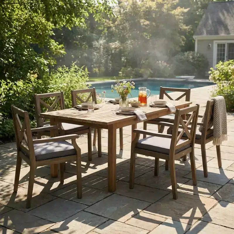 Ensemble de salle à manger d'extérieur en bois d'acacia rustique 7 pièces avec table extensible Fiora de Christopher Knight Home