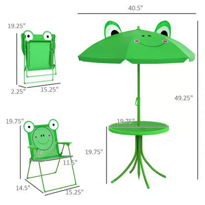 Ensemble table et chaises de pique-nique pliantes pour enfants avec parasol 4 pièces vert