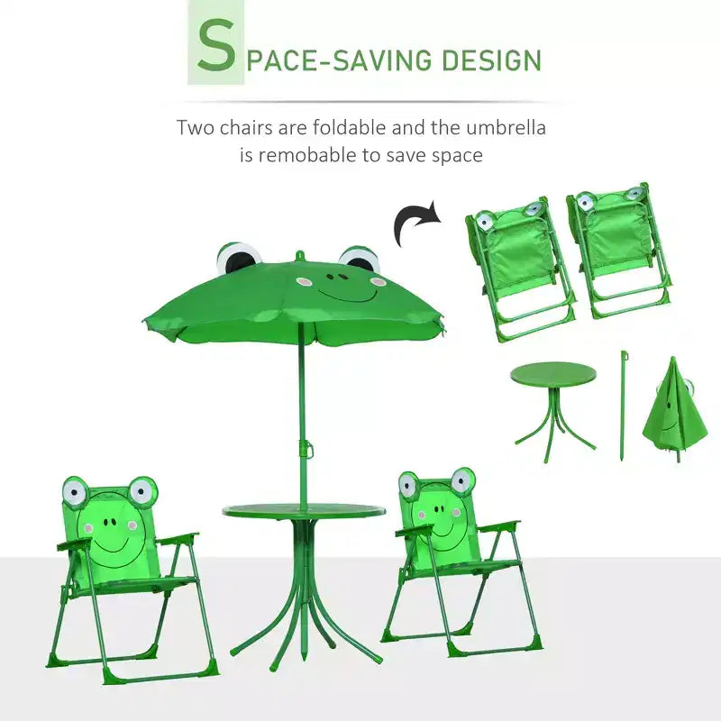 Ensemble table et chaises de pique-nique pliantes pour enfants avec parasol 4 pièces vert