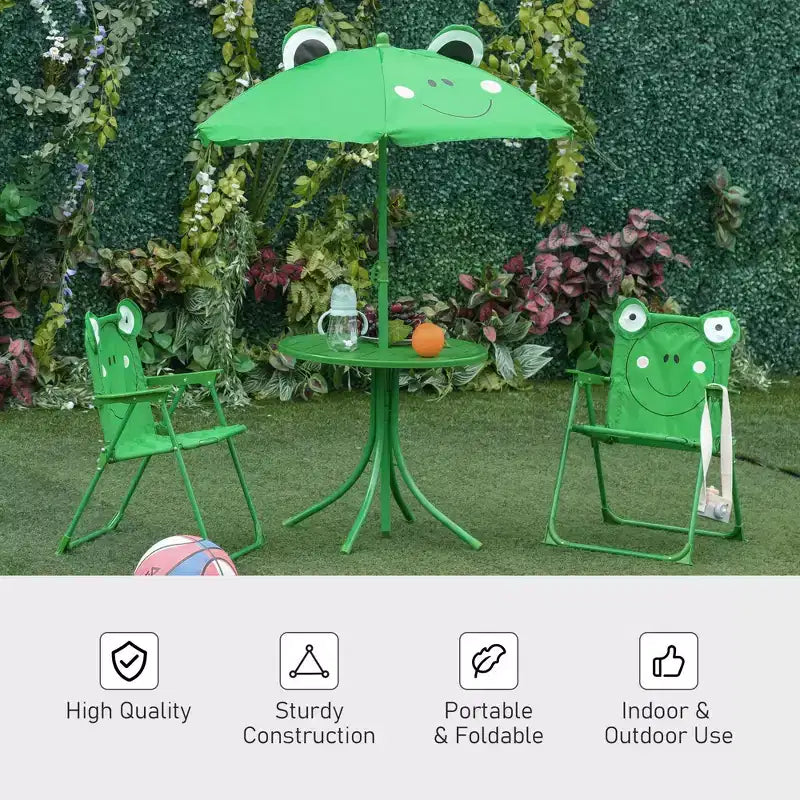 Ensemble table et chaises de pique-nique pliantes pour enfants avec parasol 4 pièces vert