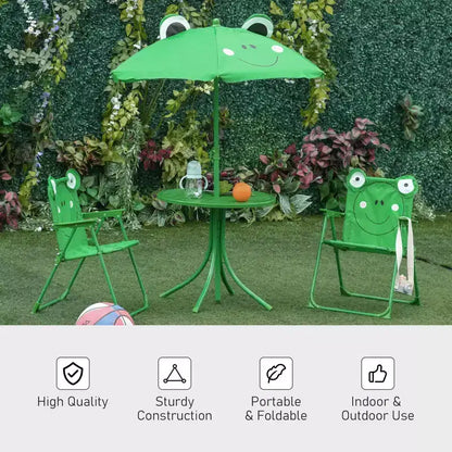 Ensemble table et chaises de pique-nique pliantes pour enfants avec parasol 4 pièces vert