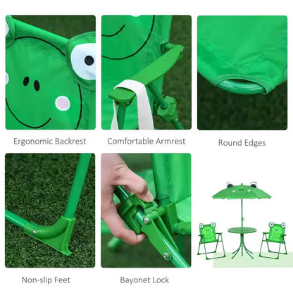 Ensemble table et chaises de pique-nique pliantes pour enfants avec parasol 4 pièces vert