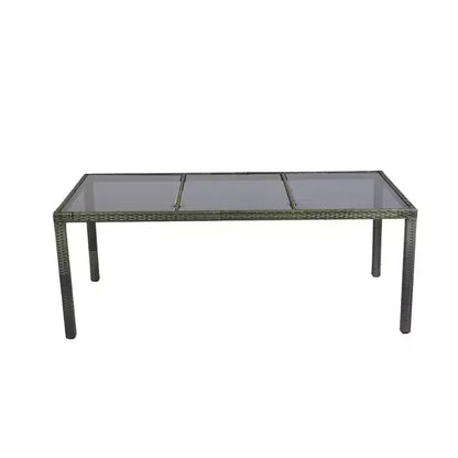 Set da pranzo da esterni GDFStudio Jayu Moderno a 9 pezzi in metallo e rattan sintetico con cuscino e tavolo con piano in vetro