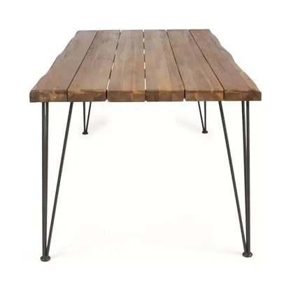 Ensemble de salle à manger d'extérieur 7 pièces pour 6 avec chaises en rotin tressé, table de salle à manger rectangulaire de 183 cm avec plateau en bois d'acacia pour jardin, terrasse-Panipeachy