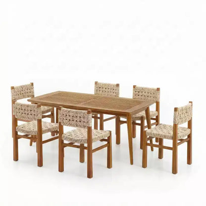 Christopher Knight Home Hailey - Ensemble de 7 chaises de salle à manger d'extérieur en acacia et osier de style campagnard avec table à lattes