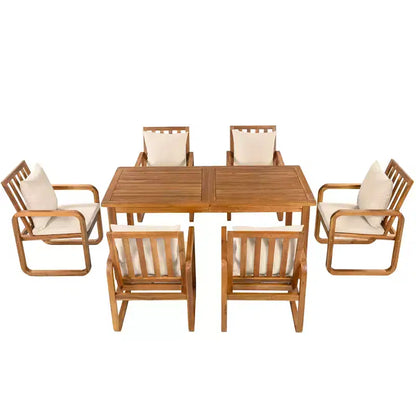 Set da pranzo da esterno Polibi a 7 pezzi in acacia con poltrone a bracciolo scolpite a cerchio