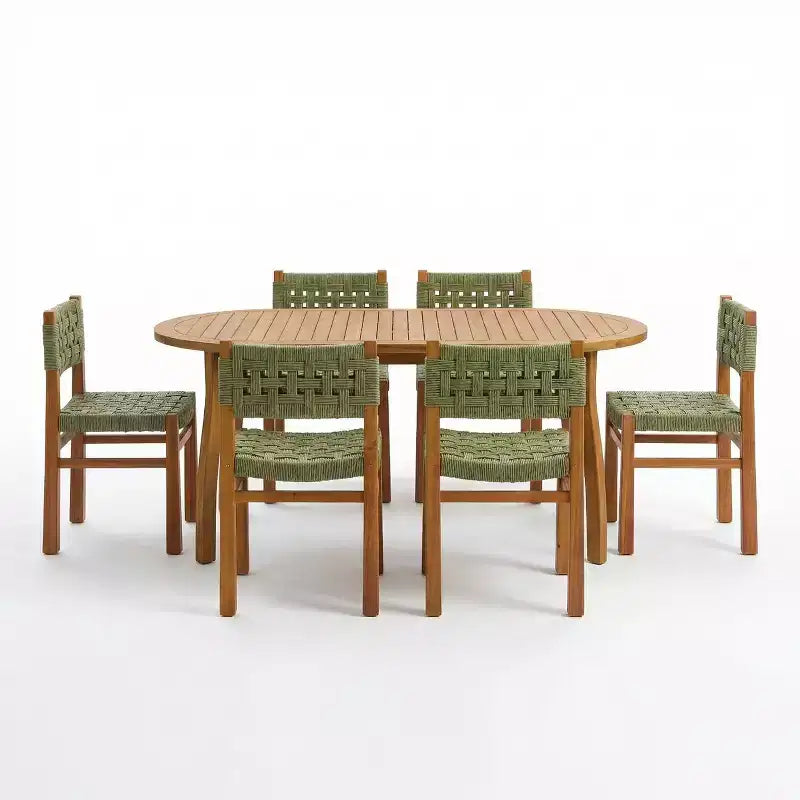 Christopher Knight Home Synci Ensemble de salle à manger moderne 7 pièces en acacia pour patio avec table à lattes et design en osier