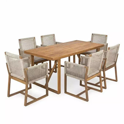 Set da pranzo da 7 pezzi da esterno Thrinot Modern di Christopher Knight Home in acacia con tavolo a doghe e design in corda