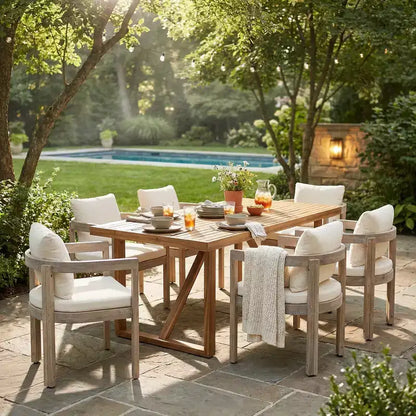 Christopher Knight Home Gruneo - Ensemble de salle à manger d'extérieur moderne 7 pièces en acacia avec coussin et design à lattes