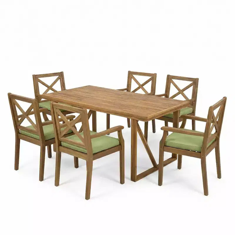 Christopher Knight Home Perla Ensemble de salle à manger d'extérieur rustique 7 pièces en bois d'acacia avec coussins