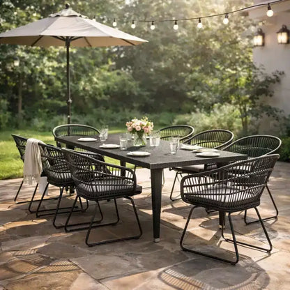 Christopher Knight Home Dominca 9 Piece Patio Boho Iron Rattan Dining Set with Cushions