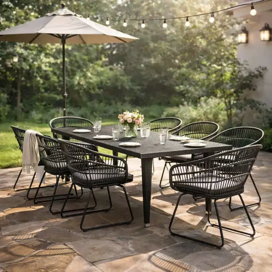 Christopher Knight Home Dominca 9 Piece Patio Boho Iron Rattan Dining Set with Cushions