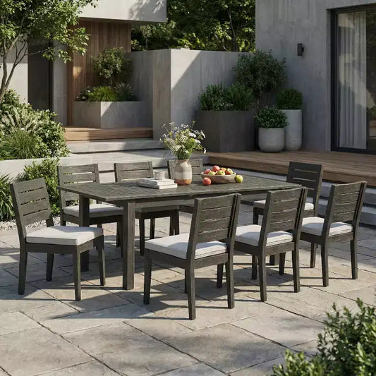Christopher Knight Home Rani Modern 9 Piece Acacia Dining Set with Expandable Slatted Table and Cushions