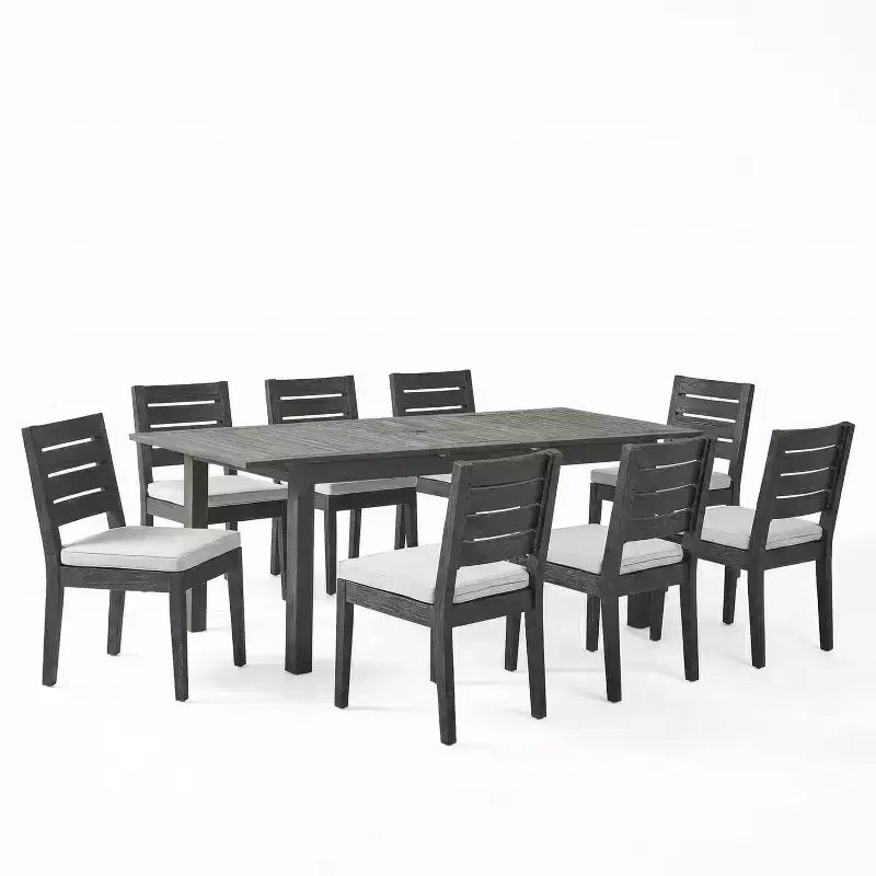 Christopher Knight Home Rani Ensemble de salle à manger moderne 9 pièces en acacia avec table à lattes extensible et coussins