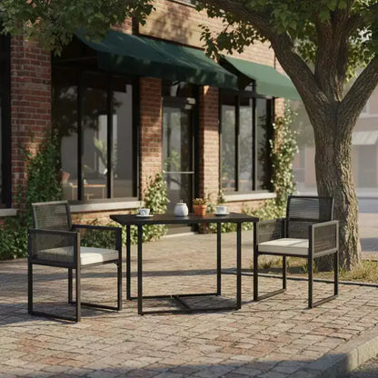 Gymax Set Mobili da Giardino 3 Pezzi in Rattan PE con Sedie Imbottite e Schienale Pieghevole per Cortile Patio o Giardino